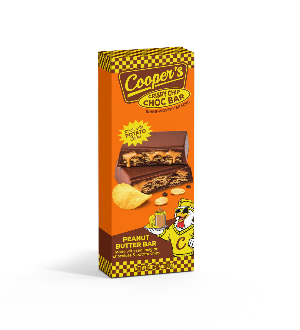 Cooper's choco bar with peanut butter and potato crisps