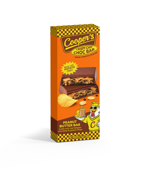 Cooper's choco bar with peanut butter and potato crisps